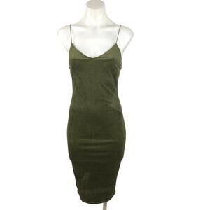 Necessary Clothing Green Faux Suede V Neck Spaghetti Strap Bodycon Mini Dress S